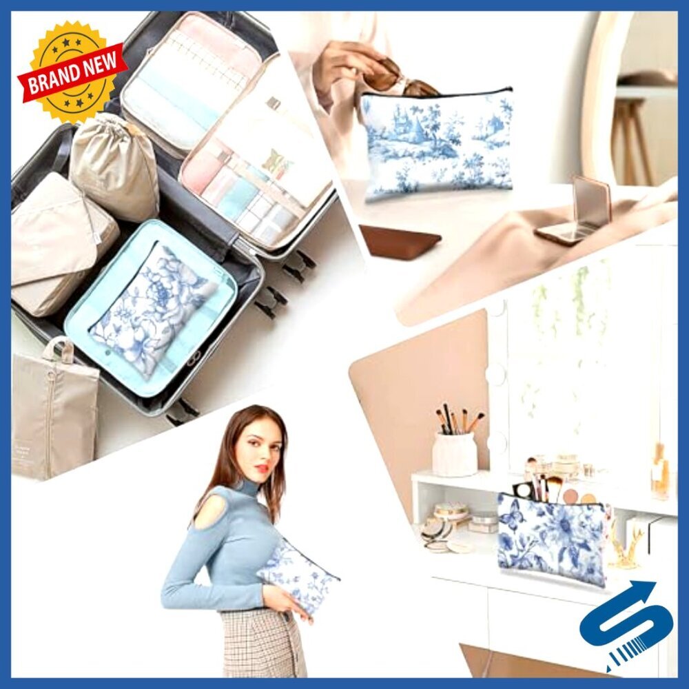 Floral Cosmetic Bags Bulk Set Canvas Travel Zipper Pouches Elegant Retro - Picture 6 of 6